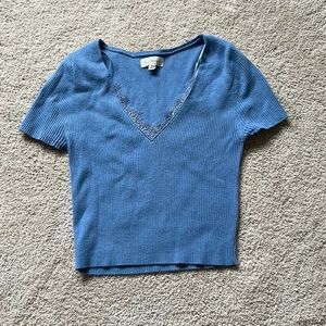 LA Hearts Blue Crop Top with Lace